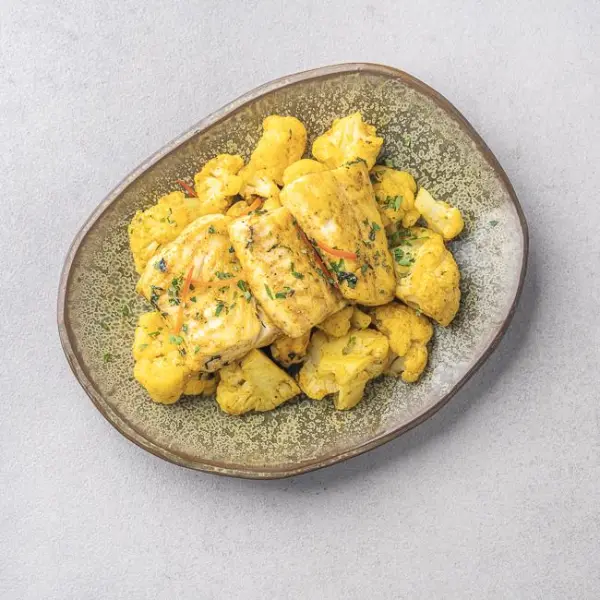 Lemongrass-Basil Fish Curry With Curried Cauliflower