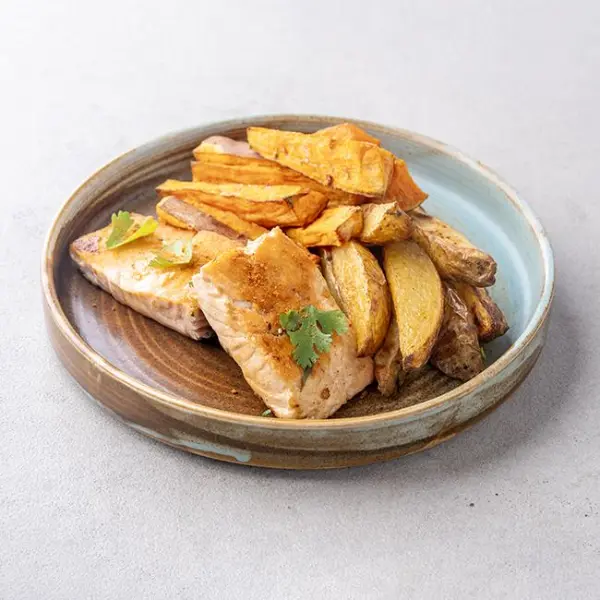 Pan Seared Salmon With Dual Roast potatoes