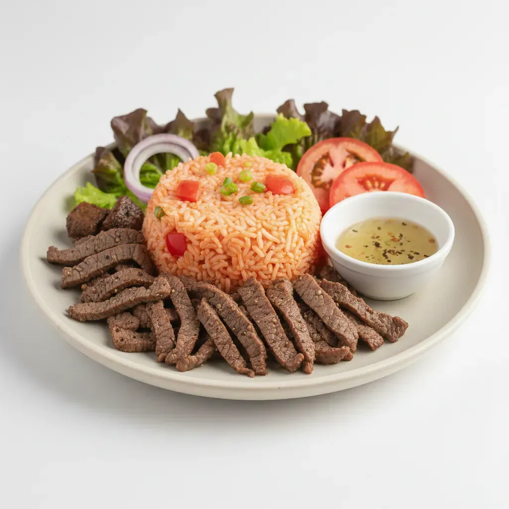 Angkor Peppered Beef Lok Lak with Tomato Rice & Lime-Pepper Jus