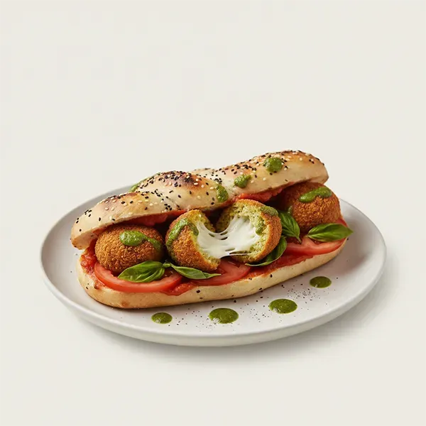 Arabic Style Twisted Caprese Sandwich With Mozzarella Stuffed Falafel