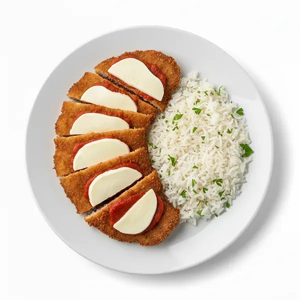 Argentinian beef cutlet with cheeese and buttered parsley rice