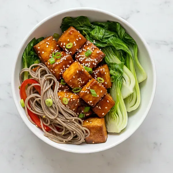 Asian Sesame Cottage Cheese & Pokchoy with Soba Noodles