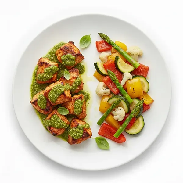 Basil Pesto Chicken Tikka With Vegetable Melange