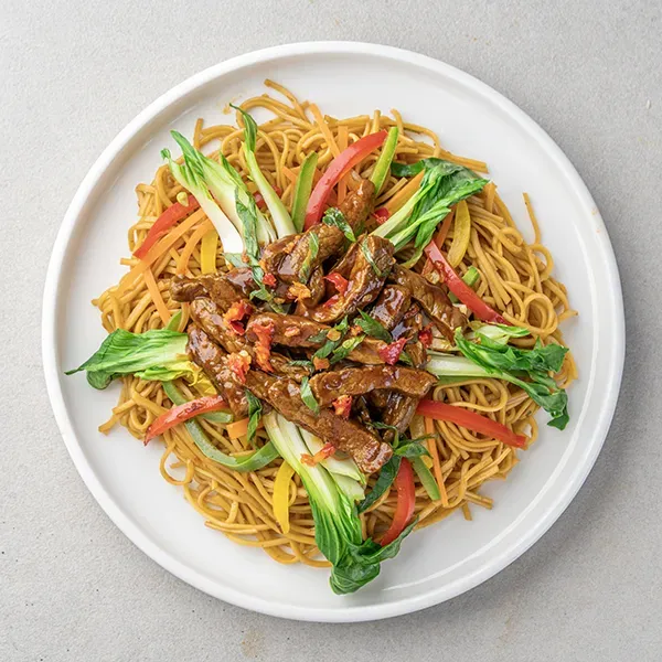 Beef Chow Fun with Bok Choy Noodles