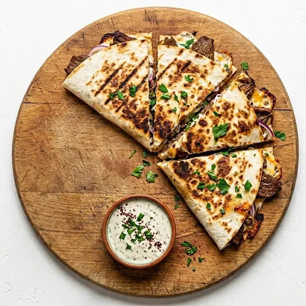 Beef shawarma quesadilla with pickles