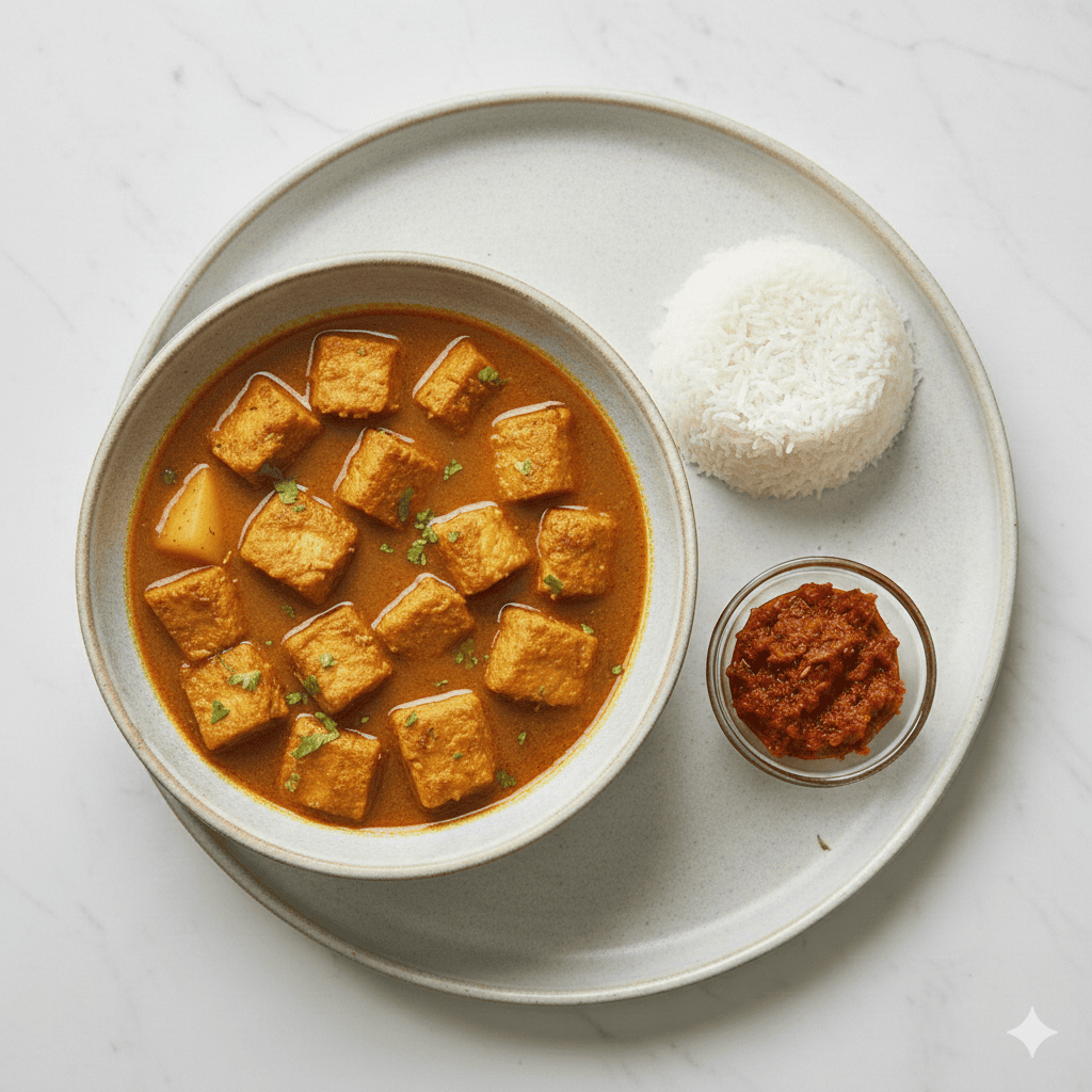 Bengali Fish &Potato Jhol With Steam Rice & Pickle