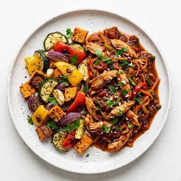 Californian braised Chicken with Garlicky Roast Vegetable