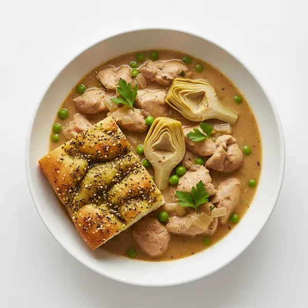 Chicken & Artichoke Stew with Za’atar Focaccia