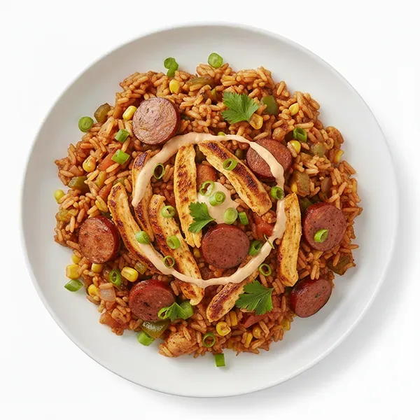 Chicken & sausage jambalaya with chipotle cream
