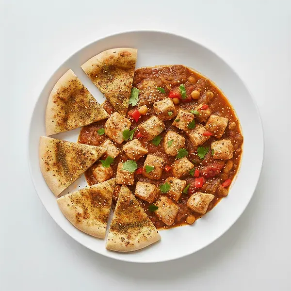 Chicken Bel Dsersa with sumac zaatar spiced pita bread