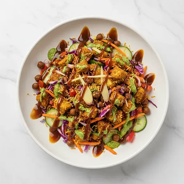 Chola Tikka Chat Salad Bowl With Crunchy Vegetable and Imly Chutney