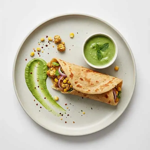 Corn & tofu Tikki  Roll With Mint Chutney