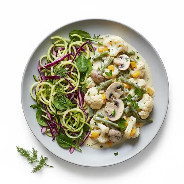 Creamy Vegetable and Mushroom Fricassee with Shredded Vegetable Mix