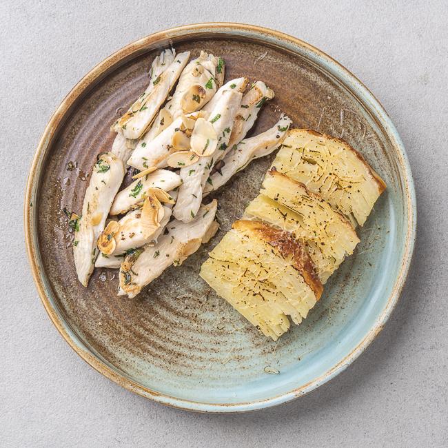 Almondine Chicken with Potatoes Anna