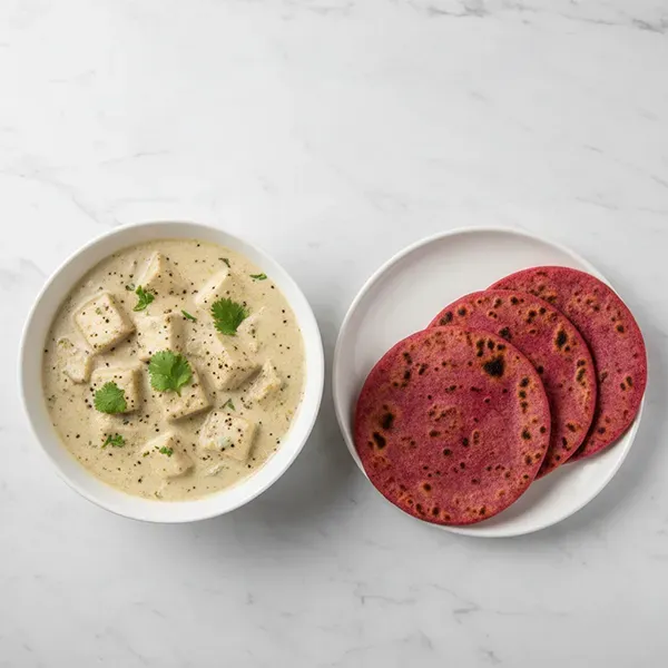 Dum Paneer Kali Mirch with Beetroot Phulka