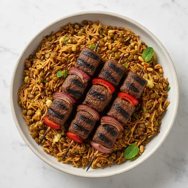 Char-Grilled Arabic Kofta With Buttery  Lentil & Vermicelli Mix