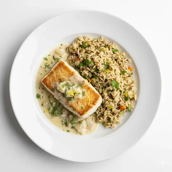 Creamy Fish with Herbed Brown Rice