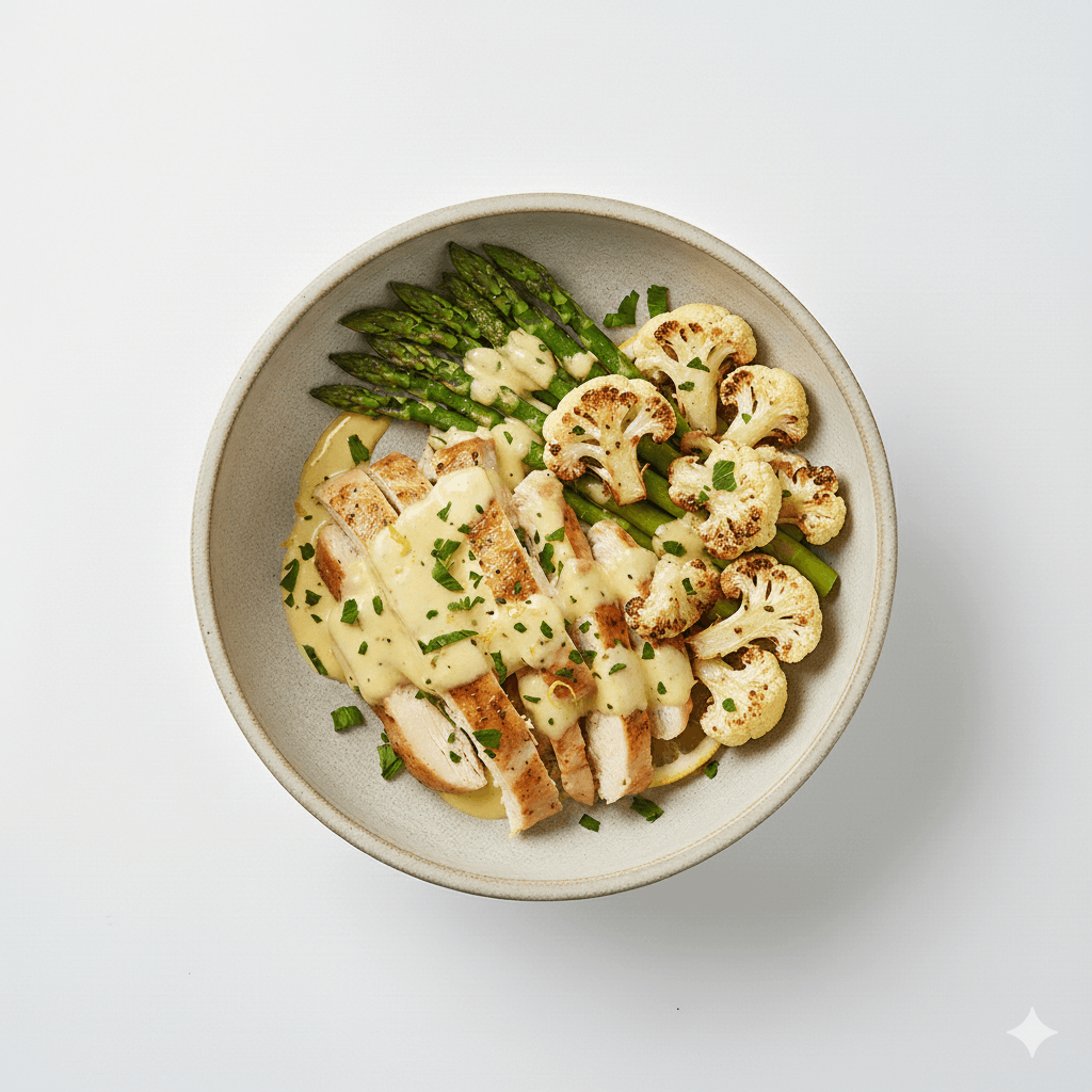 Lemon Herb Roasted Chicken with Asparagus and Hollandaise