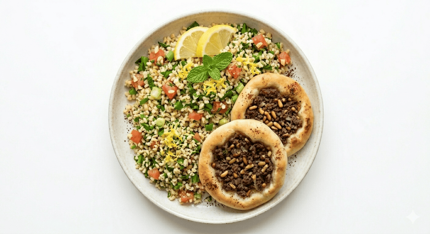 Beef sfiha with lemon bulgur