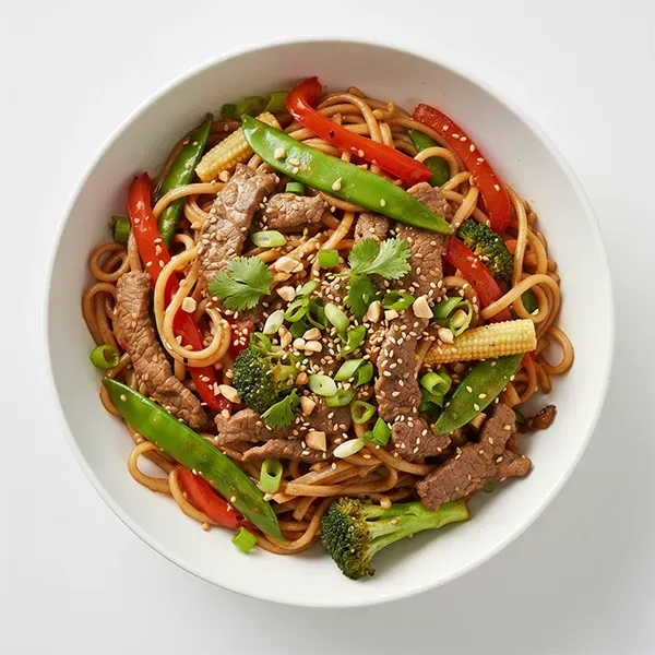 Ginger lime beef and vegetable stir fry Rice Noodle
