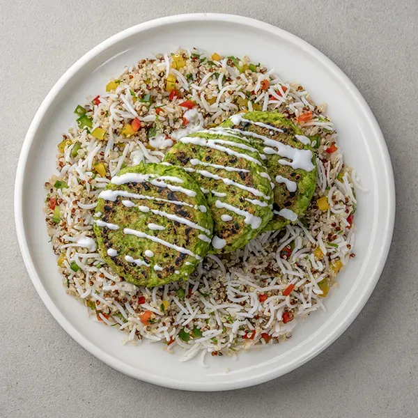 Green Pea and potato patties with quinoa rice mix