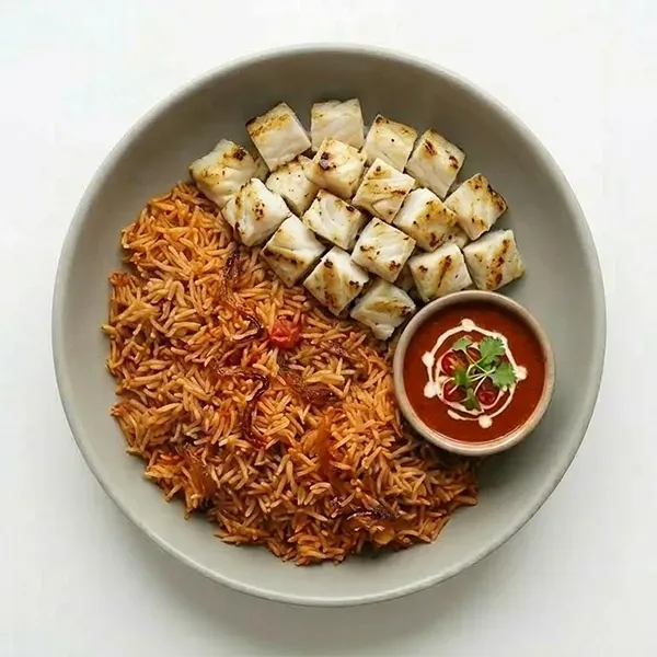 Gulf  Spiced Fish Maqluba With Tomato Pilaf