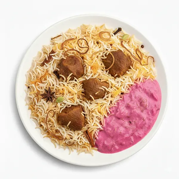 Haji ali mutton biryani with beetroot raita