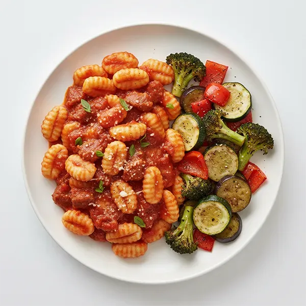 Hearty beef gnocchetti with roasted veggie medley