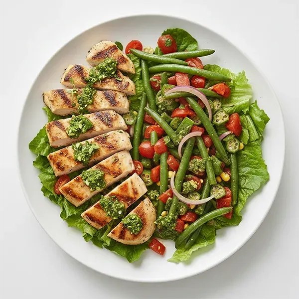 Herb Marinated Chicken and Southern Veggie salad with chimichurri dressing