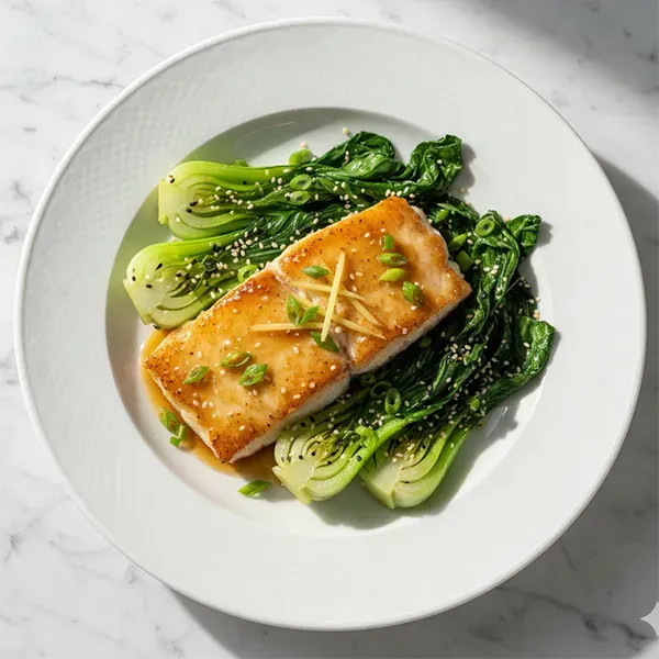 Honey-Ginger Glazed Fish with Sesame Pak Choi Rice