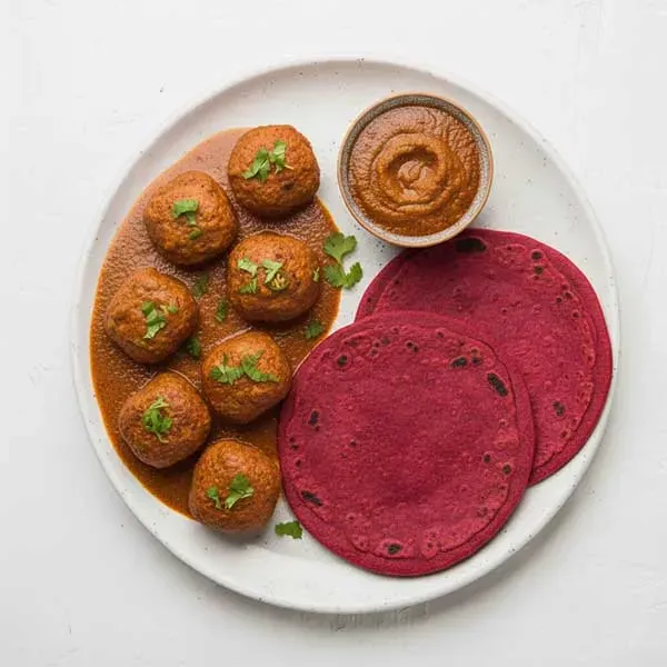 Jaipuri Aloo Paneer Pyaza With Beetroot Chapati