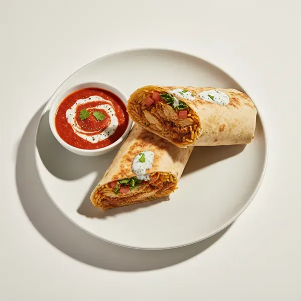 Kabsa Chicken Wrap With Tomato Yogurt Dip