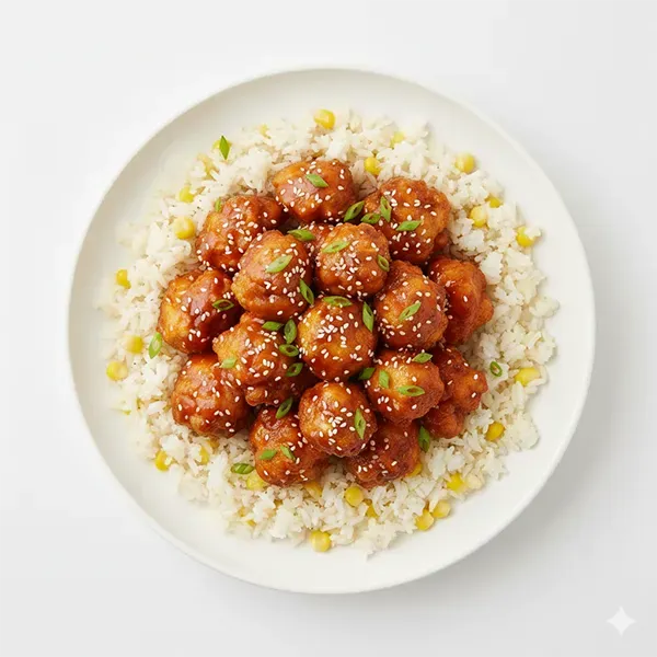 Korean chicken popcorn with corn-jasmine rice