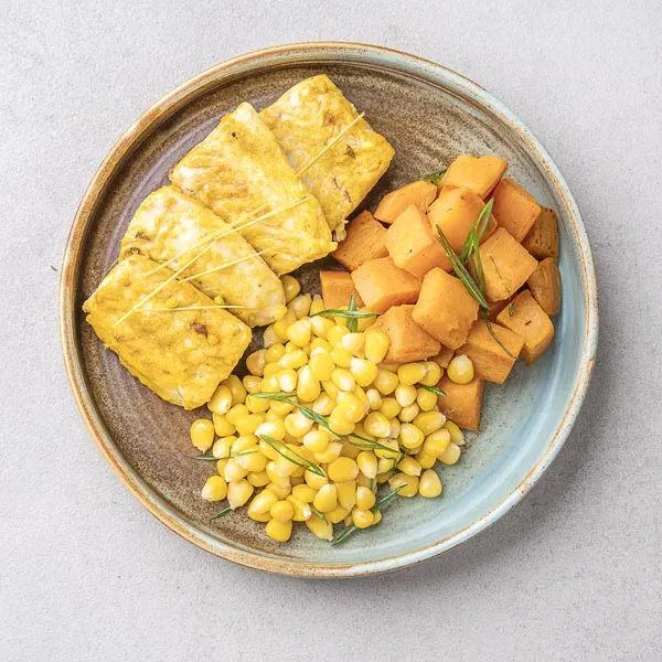 Lemon Grass Fish with Scallion Sweet Potato & Corn