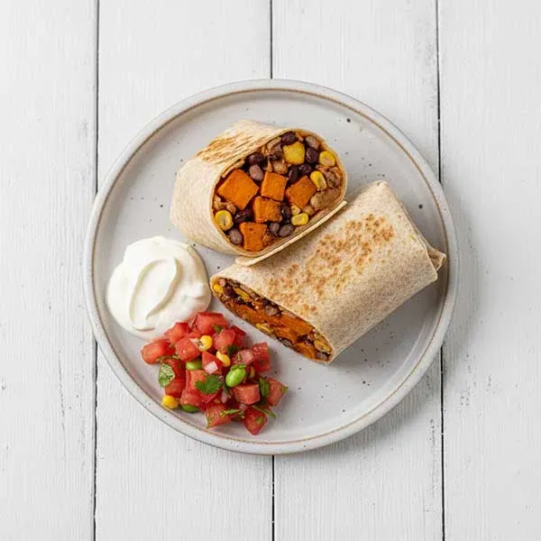 Mexican Sweet Potato Beans Burrito with Salsa Sour