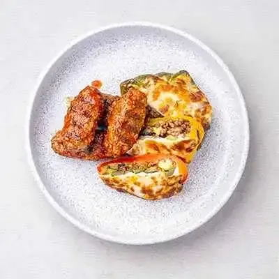 Middle Eastern Beef Kebab with Mozzarella Stuffed Peppers
