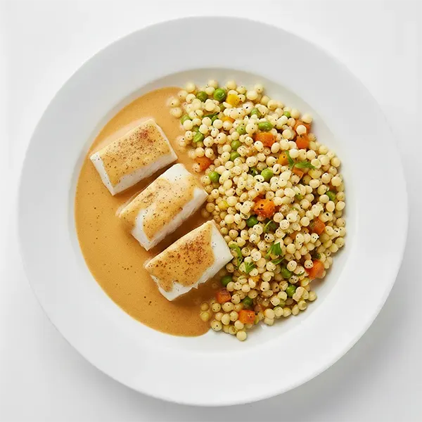 Moroccan Inspired Creamy Fish With Pearl Cous Cous