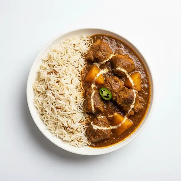 Mutton aloo gosht with zeera rice