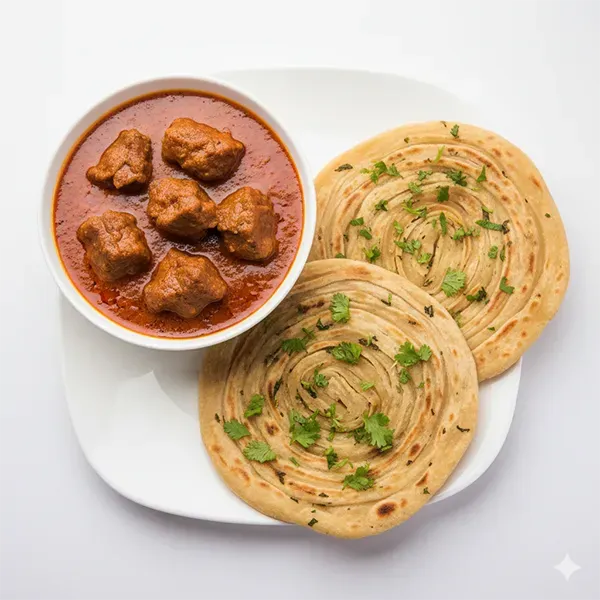 Mutton rogan josh with coriander laccha paratha