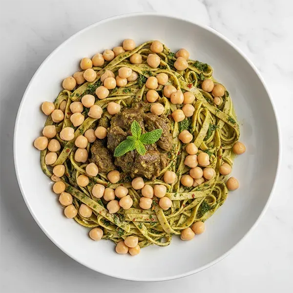 Rechta Sabz with noodles with Chickpeas