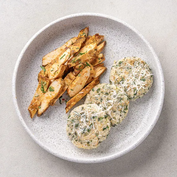 Red Pepper Chicken with Spinach Vegetable Patties
