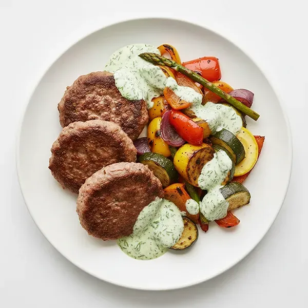 Scandinavian Beef patties with Charred Beets and Herb Sauce
