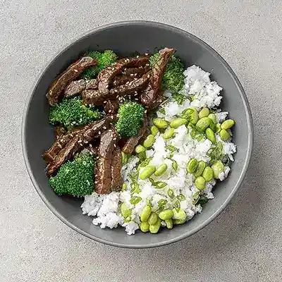 Shanghai Street Beef & Broccoli  With Scallion Edamame Rice