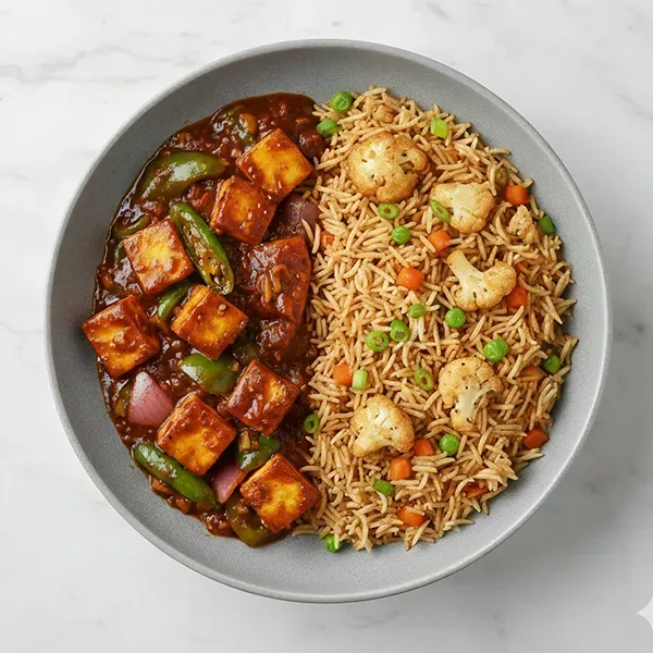 Street Style Gobi Fried Rice with Paneer Chilli Semi Gravy