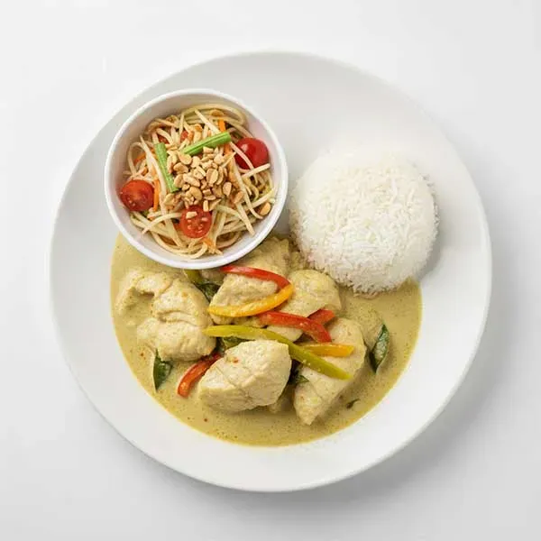 Thai grilled Fish with Coconut lime rice and som tum salad