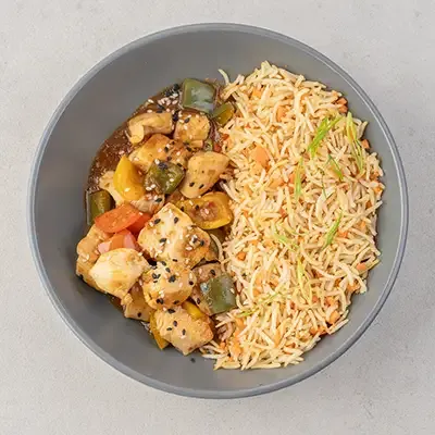 Tibetan Chicken with Garlic Carrot Fried Rice