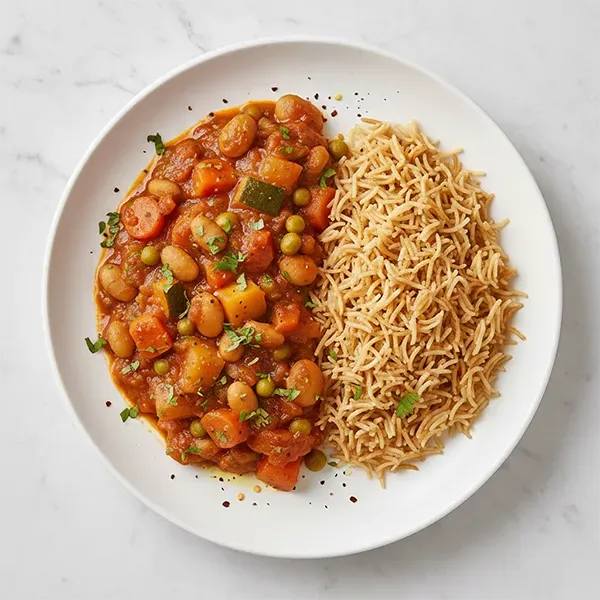 Vegetable and Lima Bean Stew with Vermicelli Egyptian Rice