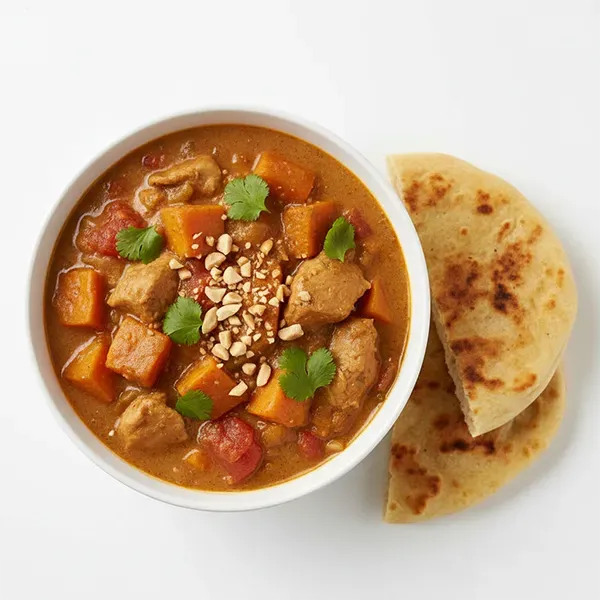 West African Chicken Peanut Stew with warm flat bread
