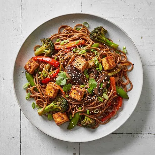 Wok-Tossed Buckwheat Noodles with Five Spice Stir-Fried Vegetable & Tofu